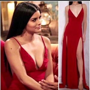 Red double slit gown